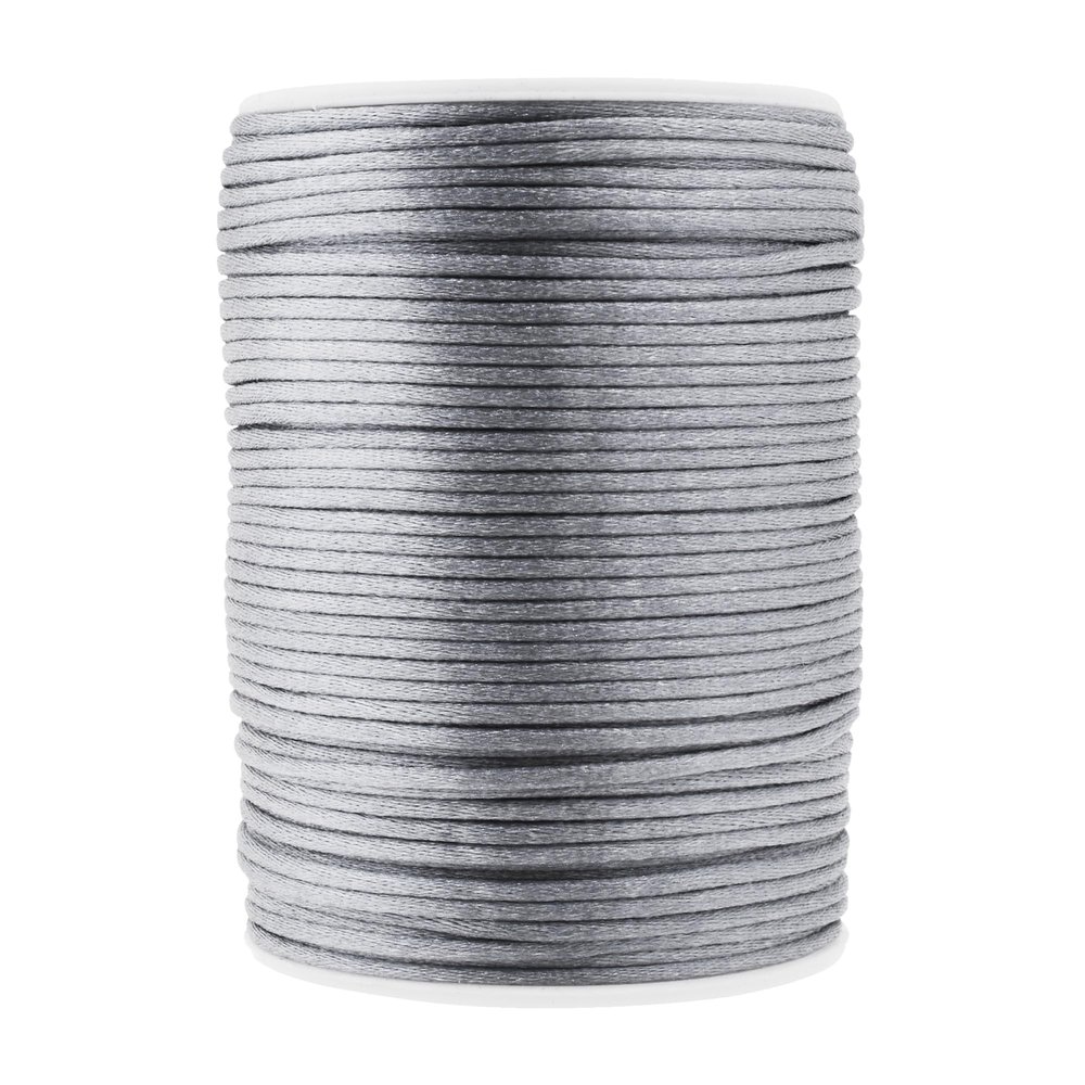 Mandala Crafts Nylon Satin Cord 2mm Rattail Cord Gray String - 100 Yds Nylon Chinese Knotting Cord Rat Tail Silk Cord for Bracelet Necklace Jewelry Making Macrame Trim