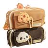 forzma Open Wide 4 Compartment Pencil Case Pen Pouch Canvas Capybara with Pen Slots Grids Bonus Pin Brown/Black (Black Panda) view 2