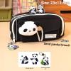 forzma Open Wide 4 Compartment Pencil Case Pen Pouch Canvas Capybara with Pen Slots Grids Bonus Pin Brown/Black (Black Panda) view 3