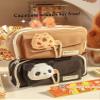 forzma Open Wide 4 Compartment Pencil Case Pen Pouch Canvas Capybara with Pen Slots Grids Bonus Pin Brown/Black (Black Panda) view 4
