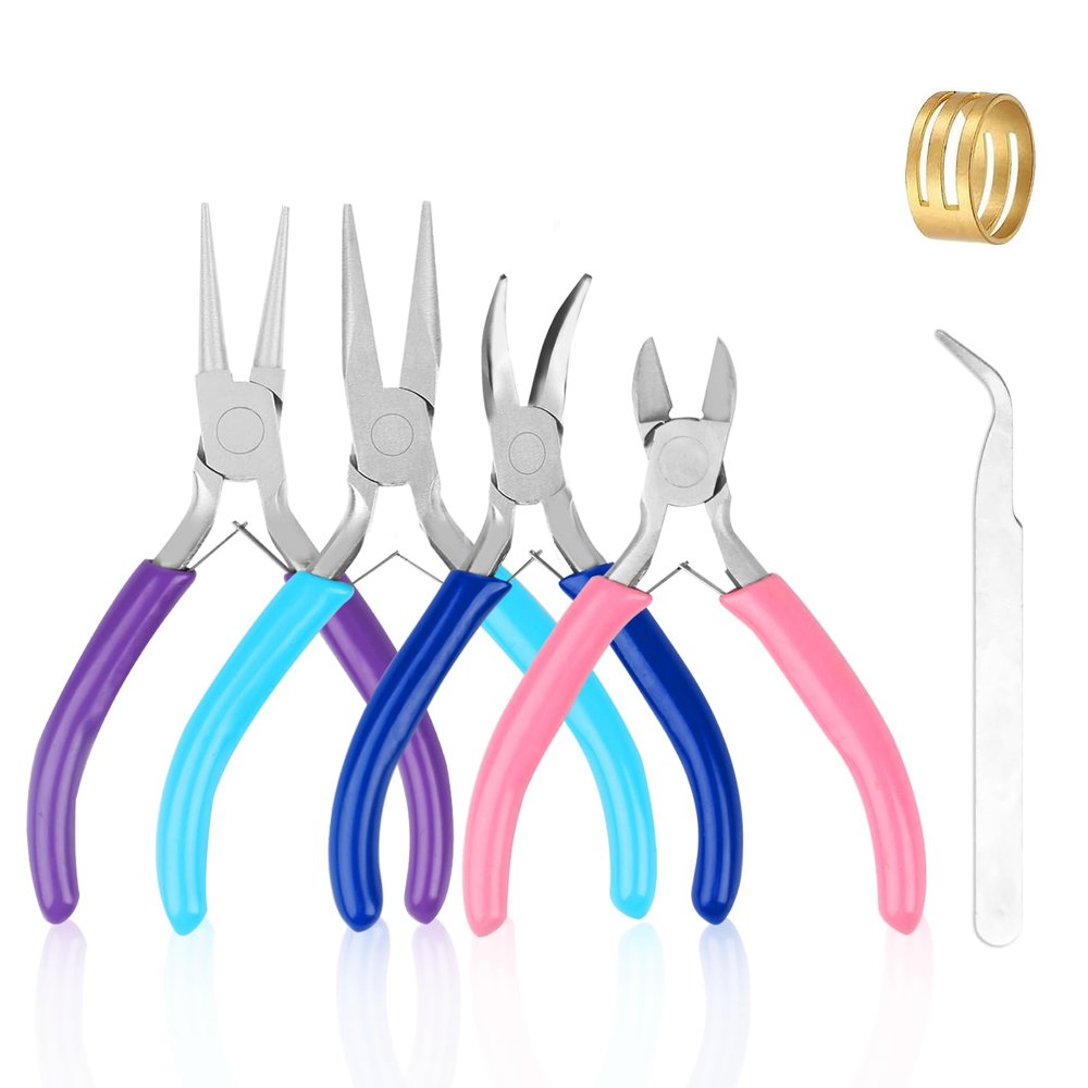 4 Pack Jewelry Making Pliers Tools Set, Jewelry Making Needle Nose Chain Nose Round Bent Pliers Wire Cutter for Bracelet Beading DIY Craft Jewelry Making Supplies