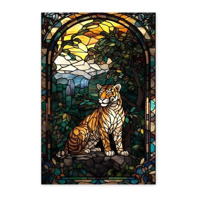 GUAIEUW Frameless Canvas Stained Glass Tiger Diamond Painting Kit DIY 5D Full Round Diamond HD Picture Diamond Dot Painting Art Craft Gift, Wall Decor Room Office Hangable 16x24 Inch