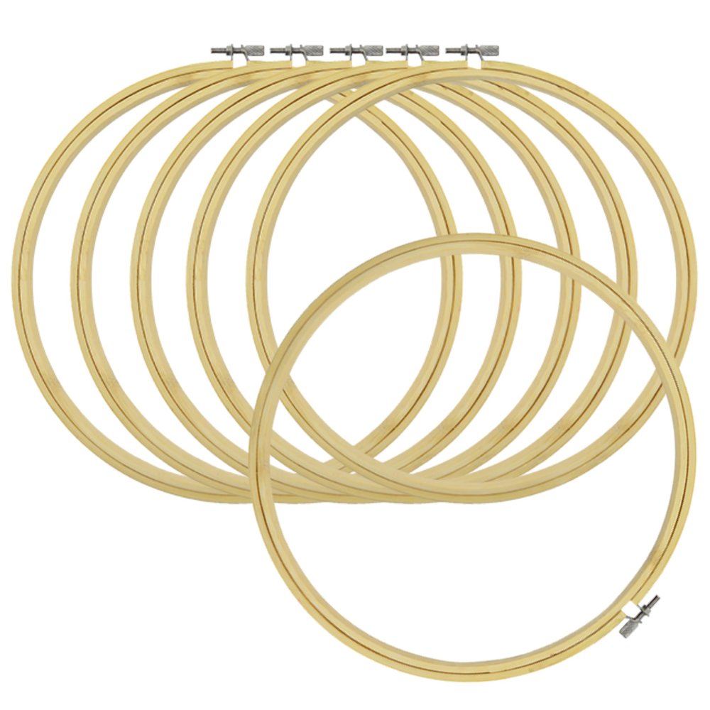 Circulo Embroidery Hoop - 6pcs 8.98in / 22.8cm - Cross Stitch Supplies & Needlework Supplies Easily Loosen/Tighten - Bamboo Wooden Hoops for Crafts (#9 - Bamboo)