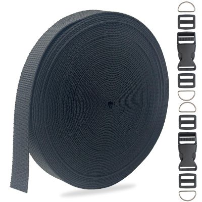 ZHFMILY 5/8 inch Black Nylon Webbing Strap with Buckles-10Yards 15mm-Flat Fabric Webbing Crochet Handle Canvas Straps for Bags-Hammock-Lawn Chair-Belting-Pet Collars, DIY Projects, Crafts, Sewing #266