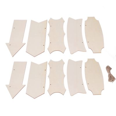 10 Pcs Wooden Arrow Shape Cutouts Unfinished Arrow Wood Sign, Blank Hanging Wooden Signs for Crafts Wood Plaques for DIY, Mini Wood Signboard with Rope for Home Decor,11.0x4.3in