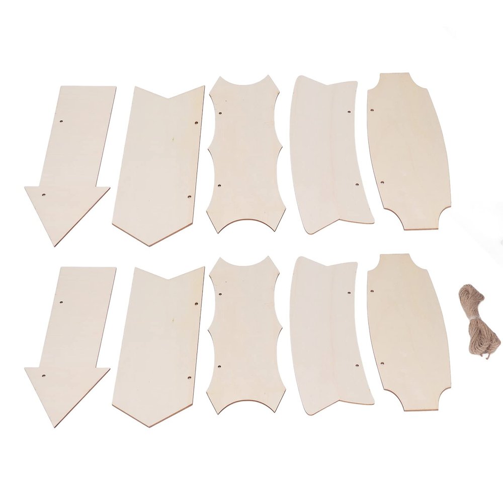 10 Pcs Wooden Arrow Shape Cutouts Unfinished Arrow Wood Sign, Blank Hanging Wooden Signs for Crafts Wood Plaques for DIY, Mini Wood Signboard with Rope for Home Decor,11.0x4.3in