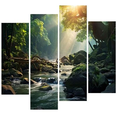 Forest Diamond Painting Kits, 4 Panel Wall Art Landscape Diamond Painting Kits for Adults, DIY Round Full Drill Crystal Rhinestone Embroidery Kit Crafts for Home Wall Decor Gifts 78.8x52.4inch G-7