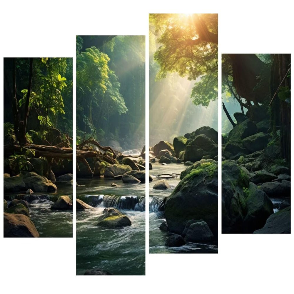 Forest Diamond Painting Kits, 4 Panel Wall Art Landscape Diamond Painting Kits for Adults, DIY Round Full Drill Crystal Rhinestone Embroidery Kit Crafts for Home Wall Decor Gifts 78.8x52.4inch G-7