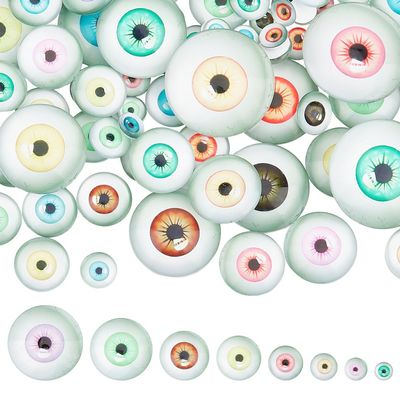 GOMAKERER 200 Pcs 8 Sizes Glass Craft Eyes Cabochons, Mixed Color Half Round Cartoon Eyes Animal Safety Eyes for Plush Animal Doll Puppet