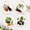 FREEBLOSS 4 Set 8'' Embroidery Kit for Beginners Cats&Plants Pattern Embroidery Kit with Instructions Full Kit of Embroidery Cloth 2 Embroidery Hoops 11 Colors Flosses view 4