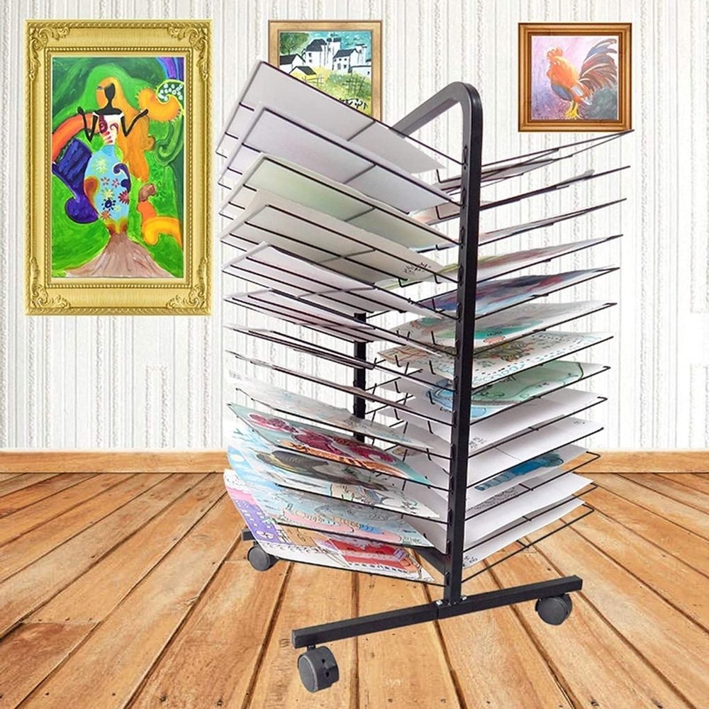 THEGA Art Drying Rack for Classroom - Sided Wire Drying Shelf, Back to Back Double Sided 30 Removable Shelves, Efficient and Organized Drying Rack Art, Sturdy Paint Drying Rack