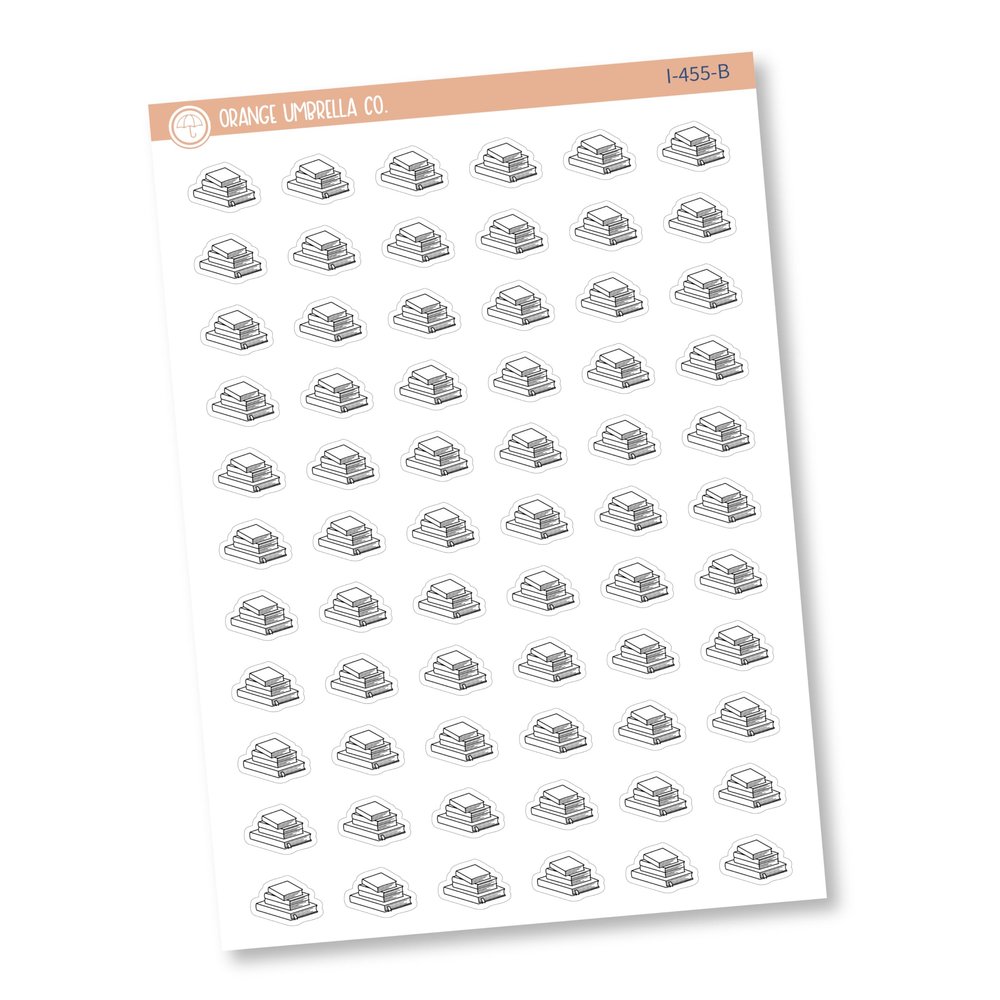 Book Stack Icon Planner Stickers | Hand Doodled Book Stickers | I-455 (Black Outline)