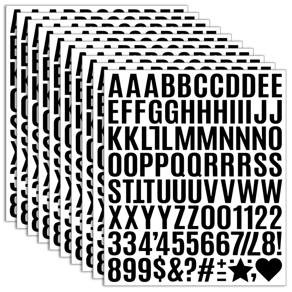 10 Sheet Small Letter Stickers - 1 Inch Black Vinyl Self Adhesive Alphabet Stickers Stick On Letters for Arts Crafts Outdoor Sign Wall Mailbox Windows Doors Car Poster Board (Black, 1 Inch)