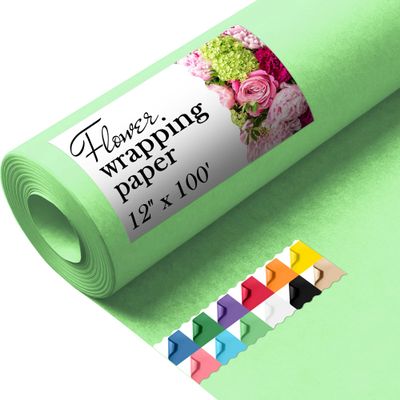 Paclord Flower Wrapping Paper, 12" x 1200" (100 ft), 45 lbs Thickness Light Green Colored Wrapping Paper for Flowers, Floristic Shops, Flower Decorations