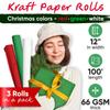 Paclord 12" x 1200" (100 ft) Red, Green, White Christmas Kraft Paper Set, 3 Rolls, 45 lbs - Made in USA Christmas Art Colored Paper, Gift Wrapping view 3