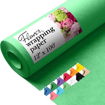 Paclord Flower Wrapping Kraft Paper, 12" x 1200" (100 ft), 45 lbs Thickness Green Colored Paper Roll for Bouquet Wrapping, Floristic Shops, and Flower Decorations