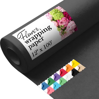 Paclord Flower Wrapping Paper, 12" x 1200" (100 ft), 45 lbs Thickness Black Wrapping Paper for Flowers, Floristic Shops, Flower Decorations Black Colored Kraft Florist Paper