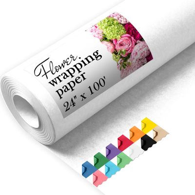 Paclord Flower Wrapping Kraft Paper, 24" x 1200" (100 ft), 45 lbs Thickness White Paper Roll for Bouquet Wrapping, Floristic Shops, or Flower Decorations