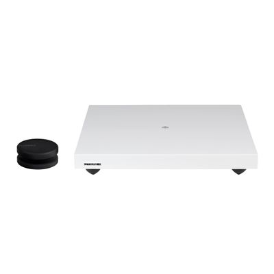 Fluance Turntable Isolation Base Anti-Vibration Wood Platform and HiFi Vinyl Record Weight Stabilizer with Rubberized Finish - Piano White