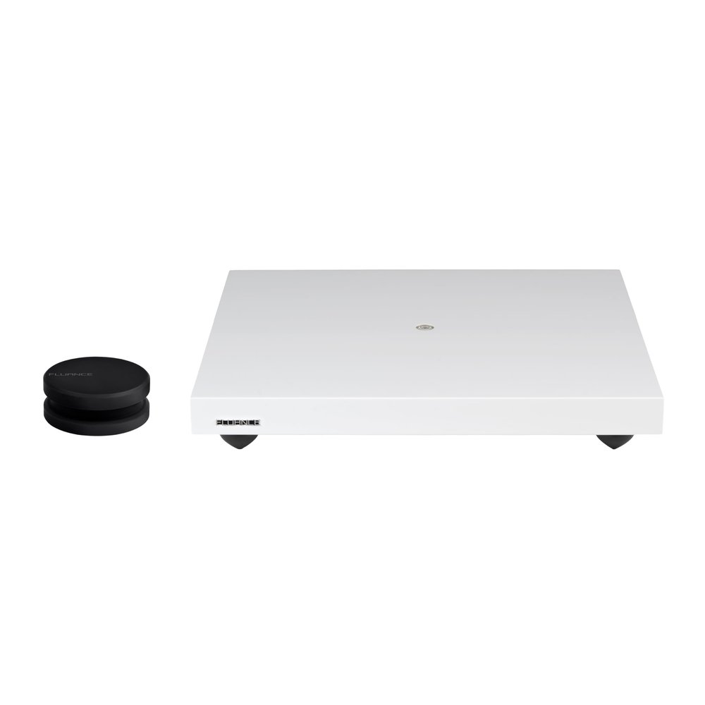 Fluance Turntable Isolation Base Anti-Vibration Wood Platform and HiFi Vinyl Record Weight Stabilizer with Rubberized Finish - Piano White