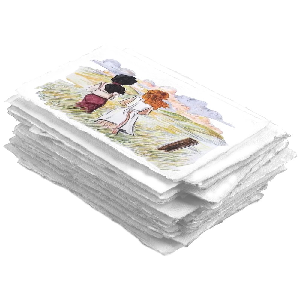 Thick Handmade A5 Size Watercolor Paper with Deckle Edge - 5.8" x 8.25" - 300GSM - Premium White Hot Press Smooth Mixed Media Paper Made with Recycled Cotton - 25 Loose Leaf Sheets