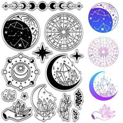 CRASPIRE Crescent Moon Clear Rubber Stamps Crystal Six Pointed Star Vintage Reusable Transparent Silicone Stamp Seals for Journaling Card Making Scrapbooking Photo Album Decorative DIY Christmas Gift