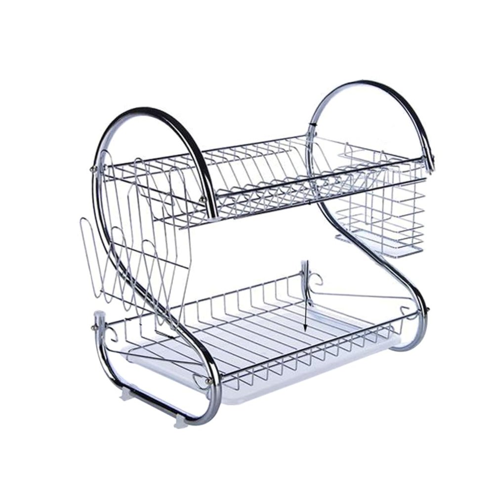 GRIRIW Sink Dish Drying Rack Dish Drying Shelf Cutlery Holder Large Double Layer Drainer Kitchen Drainer Stand 45x25x39cm
