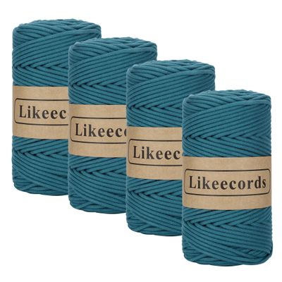 Likeecords 4 Skeins of Braided Macrame Cotton Cord 3mm x 100m,Macrame Rope, 100% Cotton Rope Macrame String,Colorful Cotton Craft Cord for Bag,Wall Hanging, Plant Hangers, Crafts, KnittingTeal