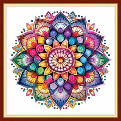 Redxing Stamped Cross Stitch Kits Embroidery kit for Beginners Adults Full Range of Embroidery Patterns Starter Kits DIY Printed Cross Stitch Kits Needlepoint Kits 11CT-Magic Mandala 18x18 inch