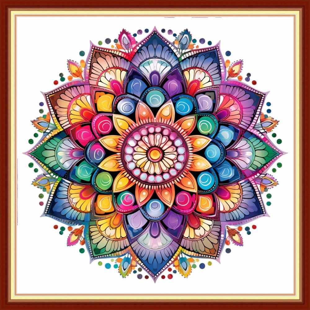 Redxing Stamped Cross Stitch Kits Embroidery kit for Beginners Adults Full Range of Embroidery Patterns Starter Kits DIY Printed Cross Stitch Kits Needlepoint Kits 11CT-Magic Mandala 18x18 inch