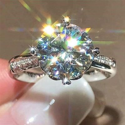 RKKOJJO 925 Sterling Silver Shiny Full Diamond Gemstone Ring 18K Cubic Zirconia Promise Cocktail Rings Eternity Engagement Wedding Band Ring for Women Size 8