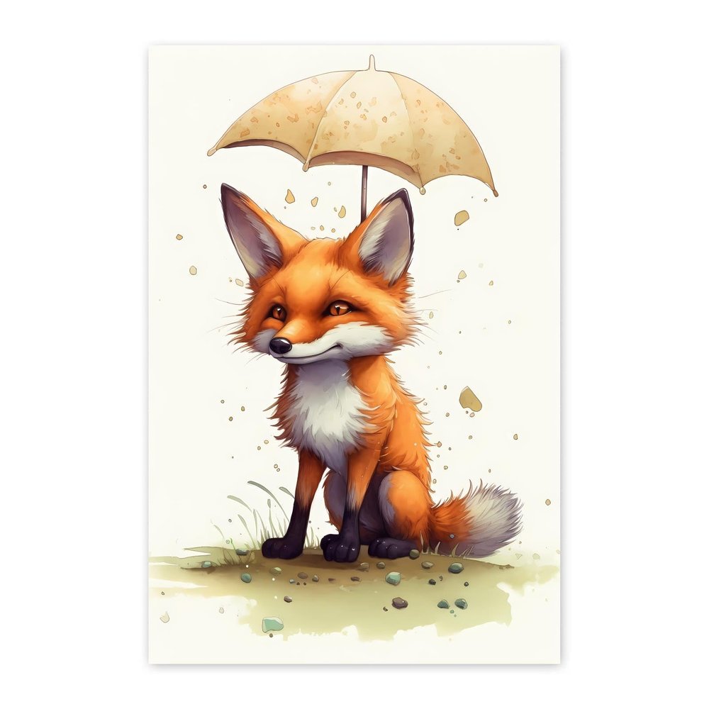 CUEAEAD Frameless Canvas Umbrella Fox Diamond Painting Kit DIY 5D Full Round Diamond HD Picture Diamond Dot Painting Art Craft Gift, Wall Decor Living Room Office Hangable 12x16 Inch