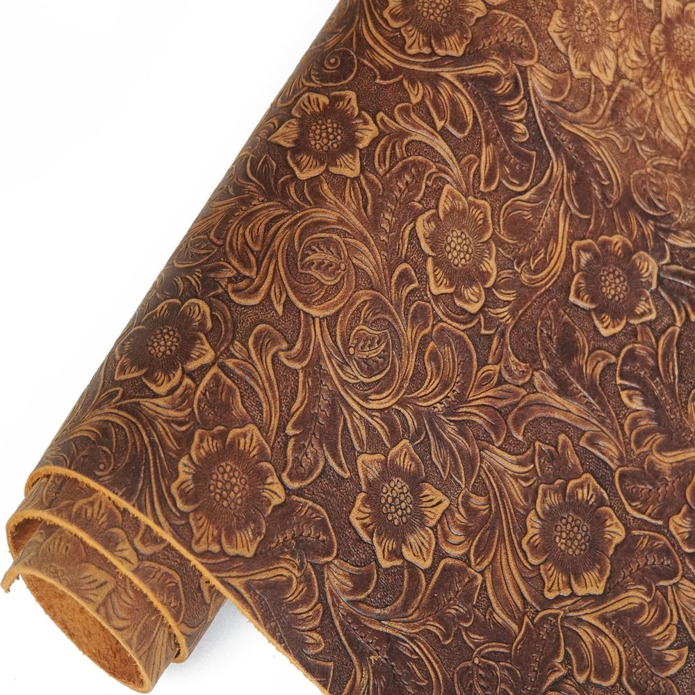 DOQN Bump Texture Genuine Leather Sheets Plain Geometric Pattern Printed Leather Sheet for Crafts (Bourbon Brown, 12"x24")
