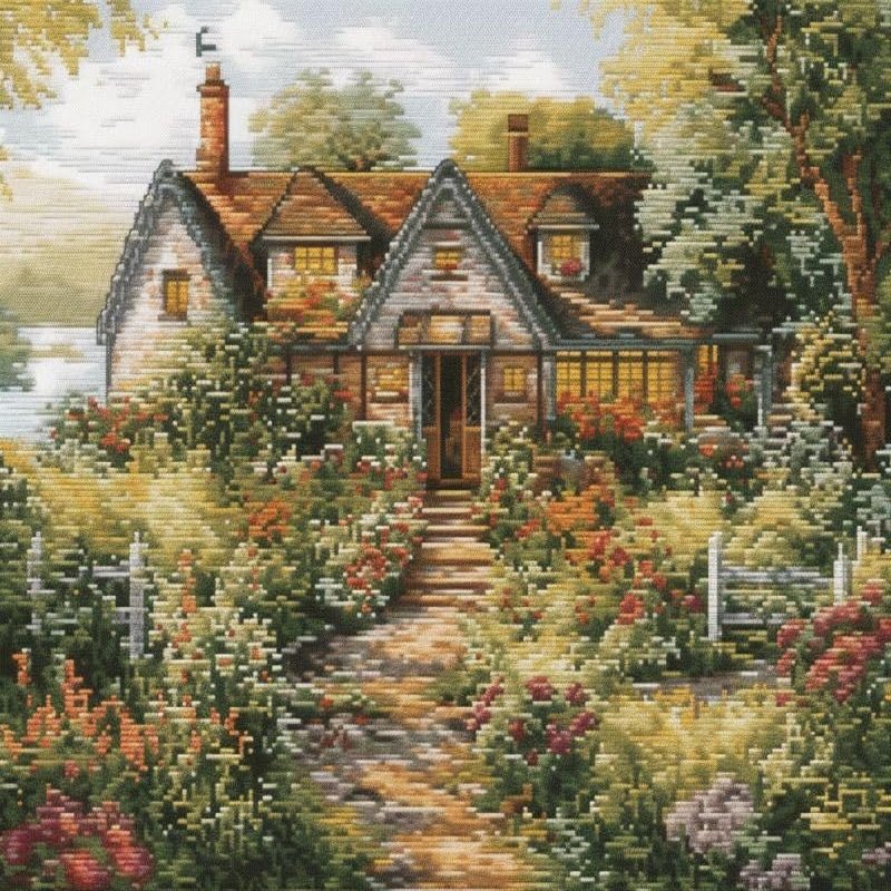 NineTribe Basics Garden Cottage Cross Stitch Kits for Beginners Pattern Stamped Cross-Stitch Supplies Needlework DIY 11CT 3 Strands Cotton Thread Printed DIY Needlepoint Kits 5040cm (CY29), FIF-YPCXU301-29