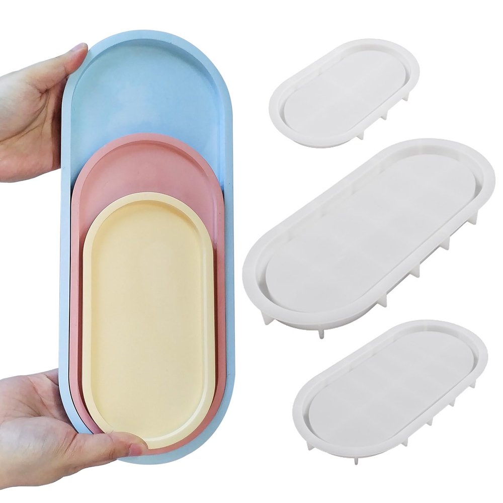 Wehous 3PCS Oval Tray Silicone Molds, Different Size Tray Resin Concrete Mold Large Rolling Tray Molds Storage Molds for Epoxy Resin Casting Container Candle Jewelry Holder Plates Mold Craft Decor