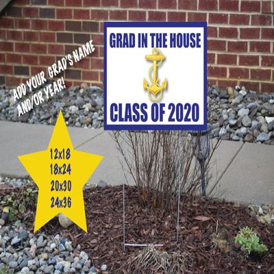 USNA Navy Graduation Corrugated Sign, Commissioning Week Sponsor Midshipman Yard Corrugated Yard Sign, Personalized plastic printed coroplast lawn sign, metal stake, Naval Academy (12x18)