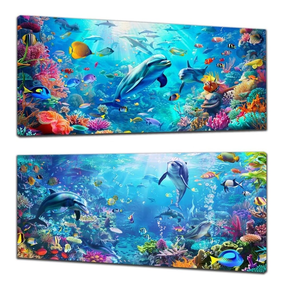 2 Pack Diamond Art Kits for Adults, Large Size 20x44in Full Drill Dolphin Diamond Art, Diamond Painting Ocean Paint by Numbers Kits for Adults Beginner, Diamond Painitng Kits for Room Decor Gifts U-2