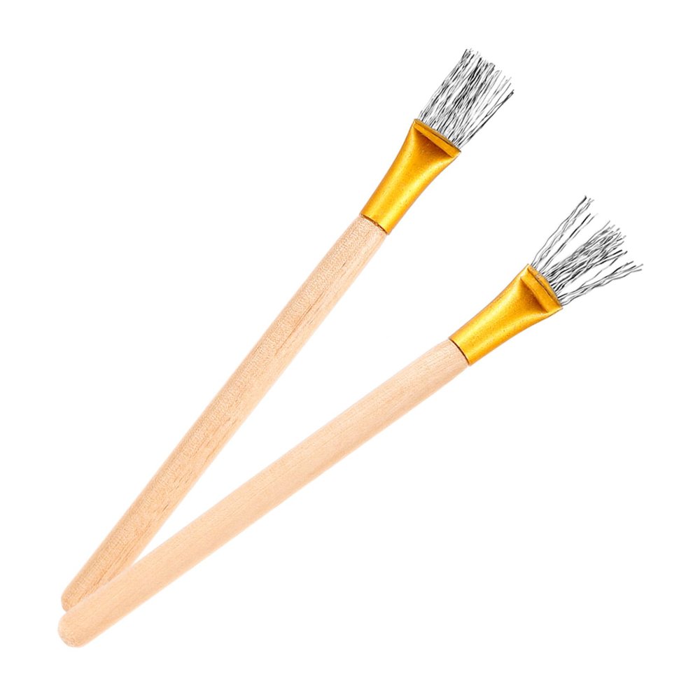 TEHAUX 2pcs Wooden Handle Pottery Tools Brush Metal Brush Head Clay Carving Tool for Polymer Clay Sculpting