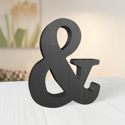WOODOUNAI 6 Inch Rustic Black Wood Letters Unfinished Wood Letters for Wall Decorative Black Retro Standing Letters Sign Board Decoration for Craft Home Party Projects (&)
