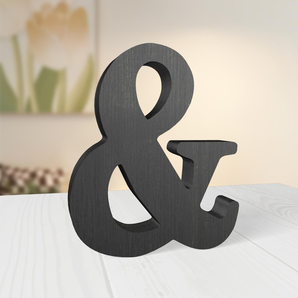 WOODOUNAI 6 Inch Rustic Black Wood Letters Unfinished Wood Letters for Wall Decorative Black Retro Standing Letters Sign Board Decoration for Craft Home Party Projects (&)