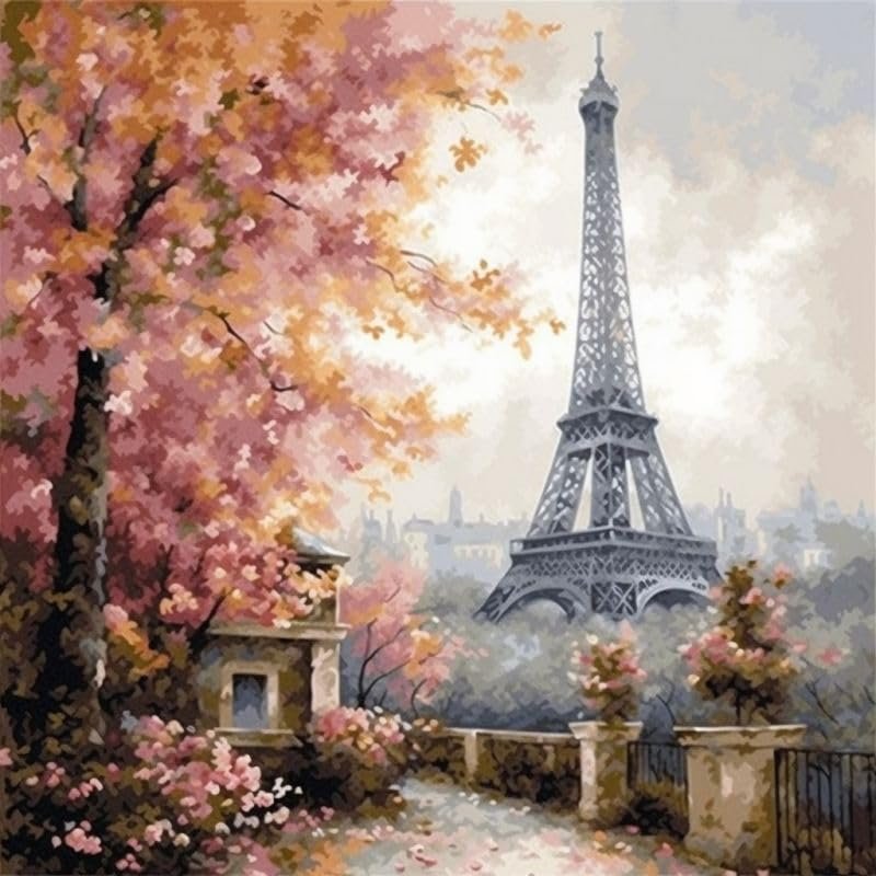 Eiffel Tower Cross Stitch Kits for Beginners Stamped Cross-Stitch Supplies Needlework DIY 11CT 3 Strands Cotton Thread Printed DIY Needlepoint Kits 5050cm (YP131)