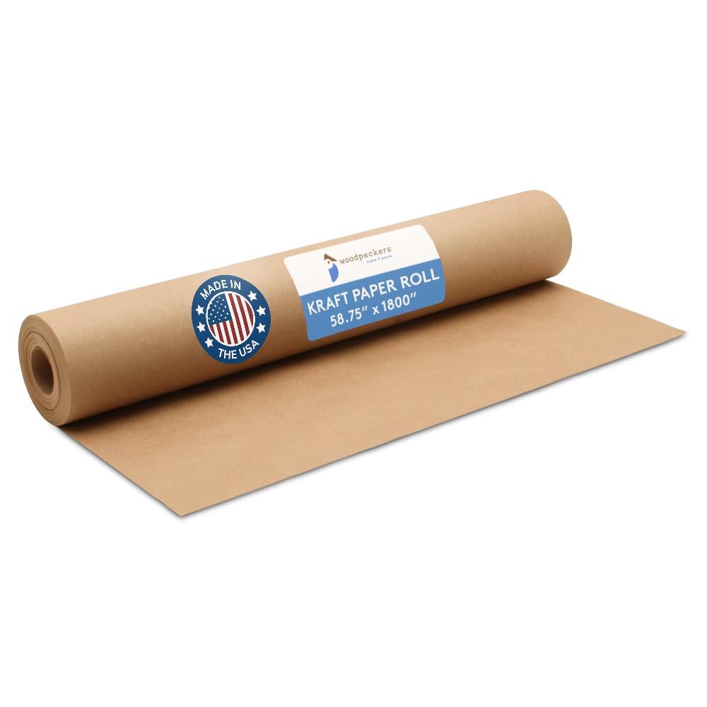 Woodpeckers Brown Craft Crab Paper Roll for Table Covering, 58.75 Inches Wide 1800 Inches Long, Charcuterie Paper Table Runner Cover, 100% Recycled Eco Friendly Kraft Butcher Paper for Restaurants