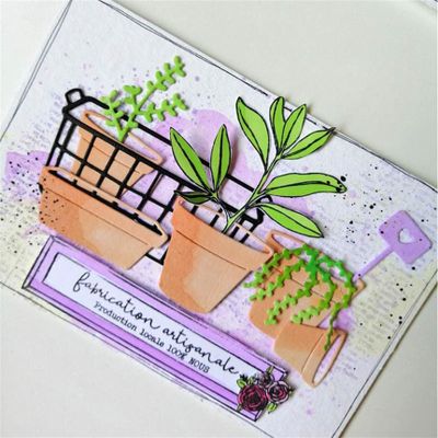 Ammsochy Cutting Dies Kit English Words Metal Stencils Scrapbooking Tools DIY Craft Embossing Template for Paper Card Making Album Arts Supplies (Potted Plant Combination Set-9.6x9cm)