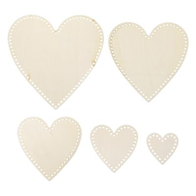 MECCANIXITY 5 Pcs Wooden Basket Bottoms Heart-Shaped Base Wood Color Pad for DIY Knitting Crochet Storage Bag Weaving Crafts Home Decoration Hand Wrapping Work