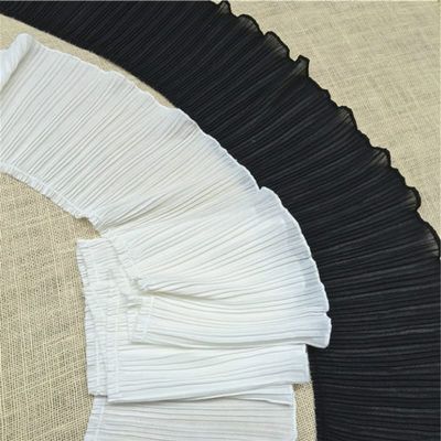 Lace TrimPleated Chiffon Lace Edge Trim 1Yard Pleated Elastic Lace Fabric 17cm Chiffon Lace Collar Ribbon Trim DIY Curtain Trimmings Clothing Wedding Dresses Decor (Color : White, Size : 17cm)