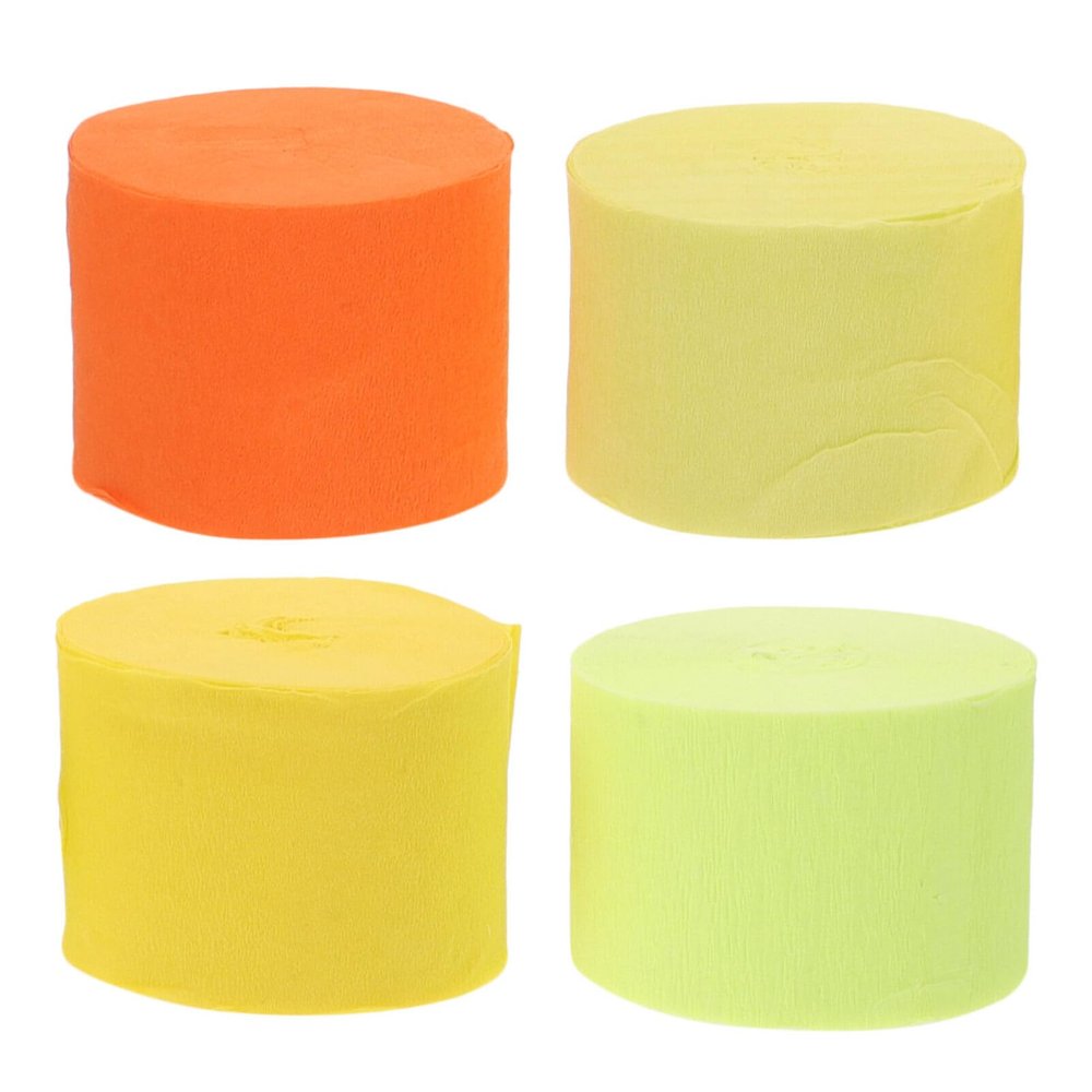 DIYEAH 4rolls Crepe Paper Streamers Thick Decorative Streamers for Parties Birthdays Weddings and Crafts Comfortable Touch Versatile Use Orange Yellow Fluorescent Yellow