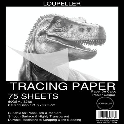 LOUPELLER 8.5 X 11 TRACING Paper for Drawing 75 Sheets of 32LB / 50G Wrinkle Free Highly Transparent Tracing Paper Pad Works with Pen, Pencil & Marker for Artists, Architects & Kids