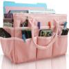 Cupohus Art Organizer Craft Storage Tote Bag with Pockets and Handles, Oxford Fabric Carrying Caddy for Teacher, Officer, Artist, Traveler, and more Pink view 1