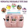 Cupohus Art Organizer Craft Storage Tote Bag with Pockets and Handles, Oxford Fabric Carrying Caddy for Teacher, Officer, Artist, Traveler, and more Pink view 2