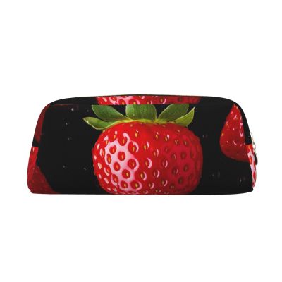 LZQPOEAS Strawberry Pencil Case Leather Pen Bag Travel Makeup Bag Zipper Organizer Bag for Women Men
